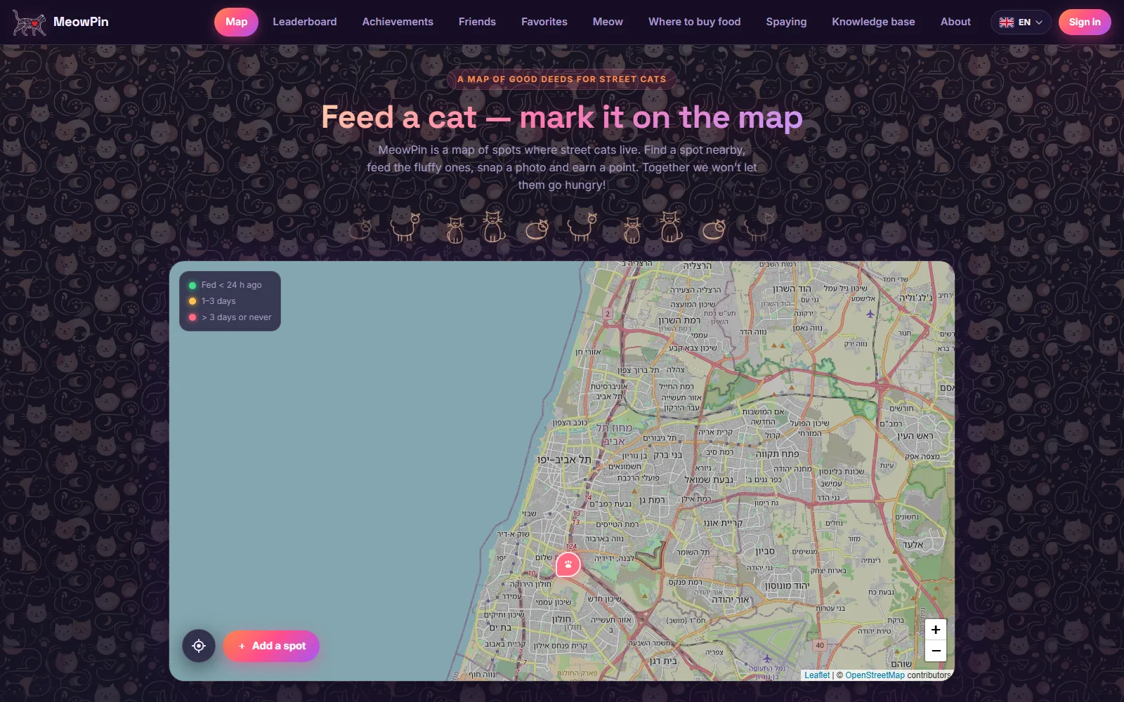 MeowPin — מפת מעשים טובים לחתולי רחוב